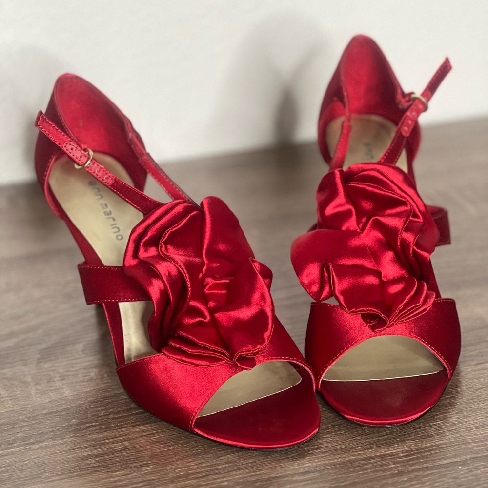 Ann Marino, Women, red, satin, high heel, sandal, approximate 3.5 inch heel, NEW